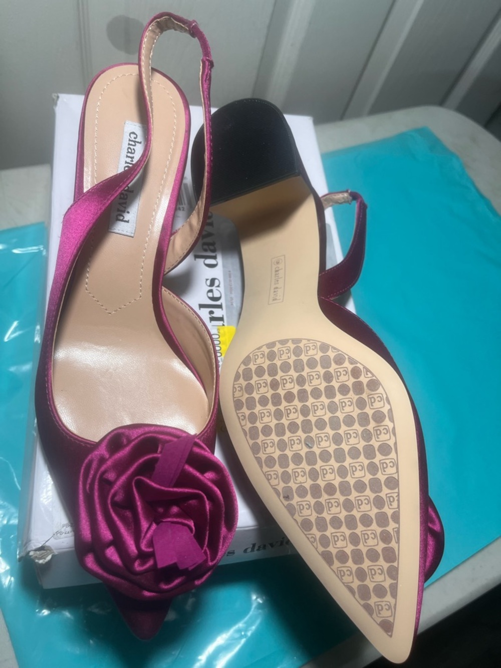 Charles David Fuchsia Satin D'Orsay Block Heels - Picture 4 of 9